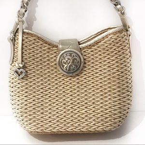 Brighton Straw & Leather Trim Shoulder Bag with Silver Heart Hardware
